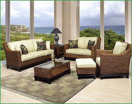Biscayne Rattan Living Room Set - 5 PCs Clearance & Sales !!! Chair, Sofa and Sleep Sofa